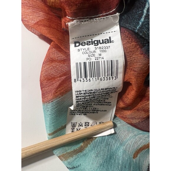 Desigual Top Women's M Sheer Blouse Colorful Peasant Boho Indie - Picture 8 of 8